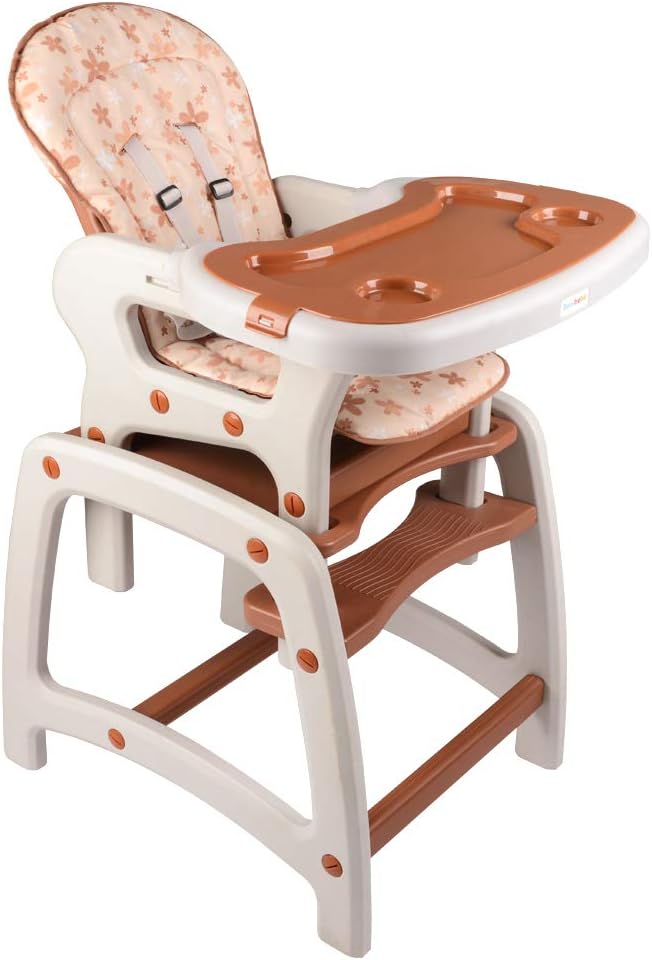 Dearbebe 3 in 1 Baby High Chair Booster Seat Toddler Chair with Eating Table, Brown