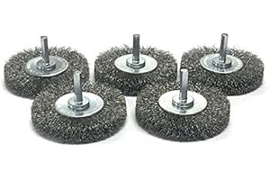 Benchmark Abrasives 2.5 Inch Grinder Mounted Crimped Wire Wheel for Drill with 1/4" Shank, Steel Brush for Rust Removal, Cleaning, Deburring on Cast Iron, Steel Rotary Tools (5 Pack) - Carbon Steel