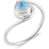 DEVMUKTI Natural Rainbow Moonstone Gemstone Ring 925 Sterling Silver Statement Ring Cabochon Stones Handmade Jewelry Promise Wedding Bridal Women Rings Gifts