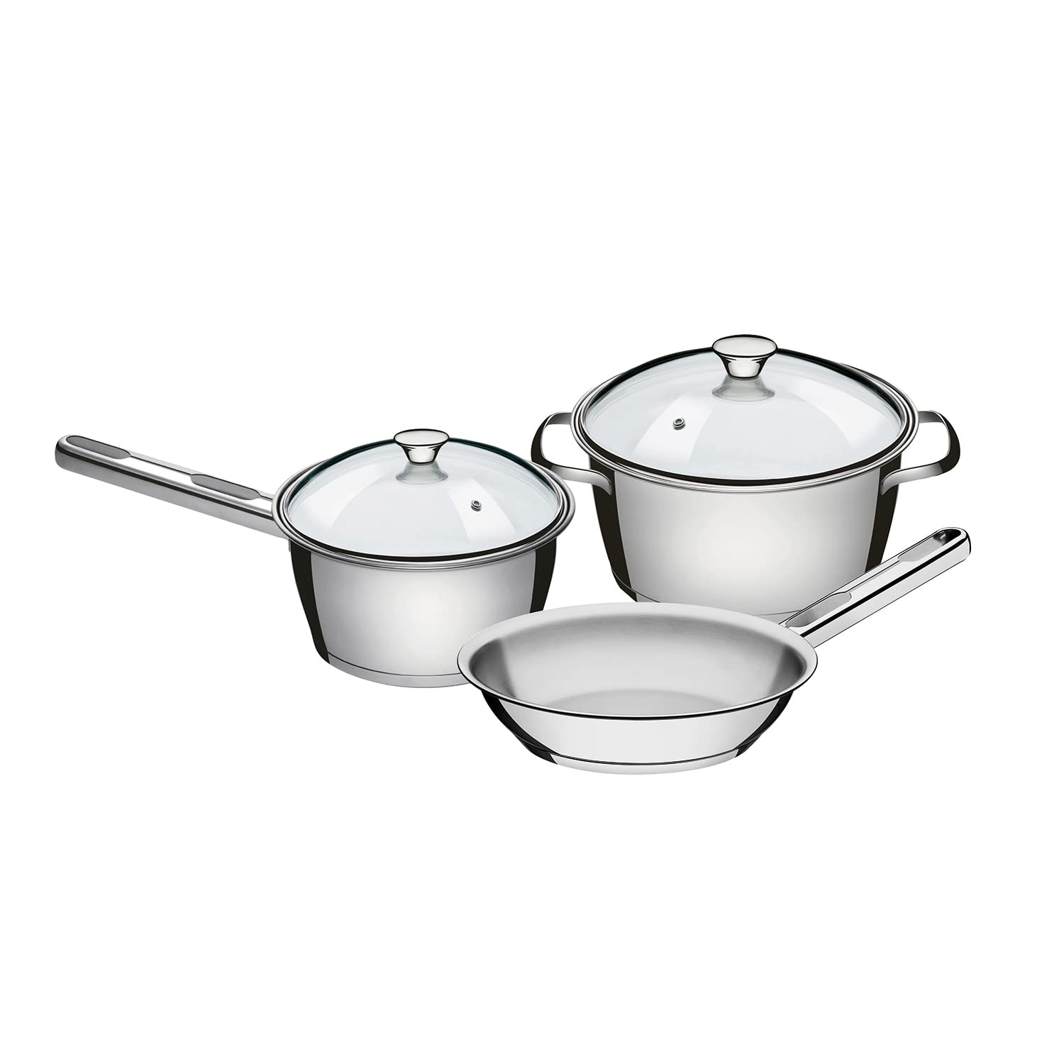 Tramontina Stainless Steel Cookware, for Induction, Electric, Gas and Ceramic Glass Hobs, ‎Cookware, Kitchen (3 Pcs. (1x Casserole; 1x Saucepan; 1x Frying Pan))
