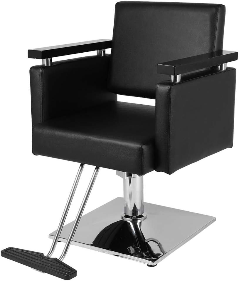 SUNCOO Hydraulic Barber Chair Hair Styling 360 Degree Swivel Durable Square Chassis Wood Handrails Solid Pedal Salon Beauty Classic Black: Kitchen & Dining