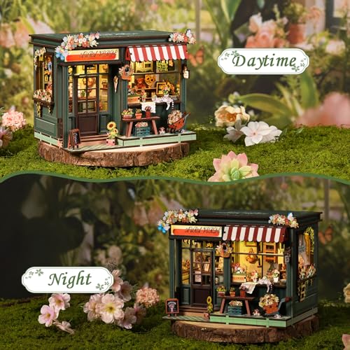 Chinoket Book Nook Kit –Sala de flores Aura Verde(Romance eterno),Puzzle 3D de Madera con Luz LED, Miniatura Creativa para niños y Adultos, Decoración Hogareña y Regalo Original