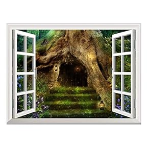 Removable Wall Sticker/Wall Mural - Old Tree in The Forest with a Little House in It