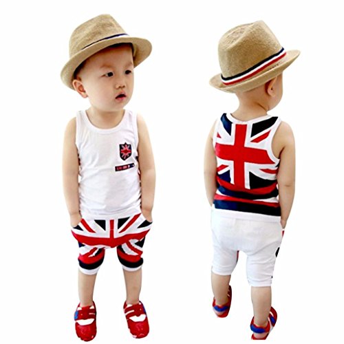 JUNKE 2017 Hot Fation Baby Boys Union Jack Outfits Vest Tops Pants Set Clothes - Image 3