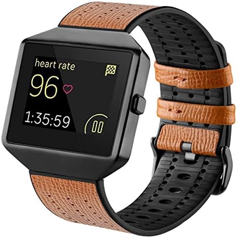 Fitbit Blaze Bands with Frame, TENGL Leather TPU Replacement Sport Strap with Black Frame for Fitbit Blaze Smart Fitness Watch, Large Small, Brown
