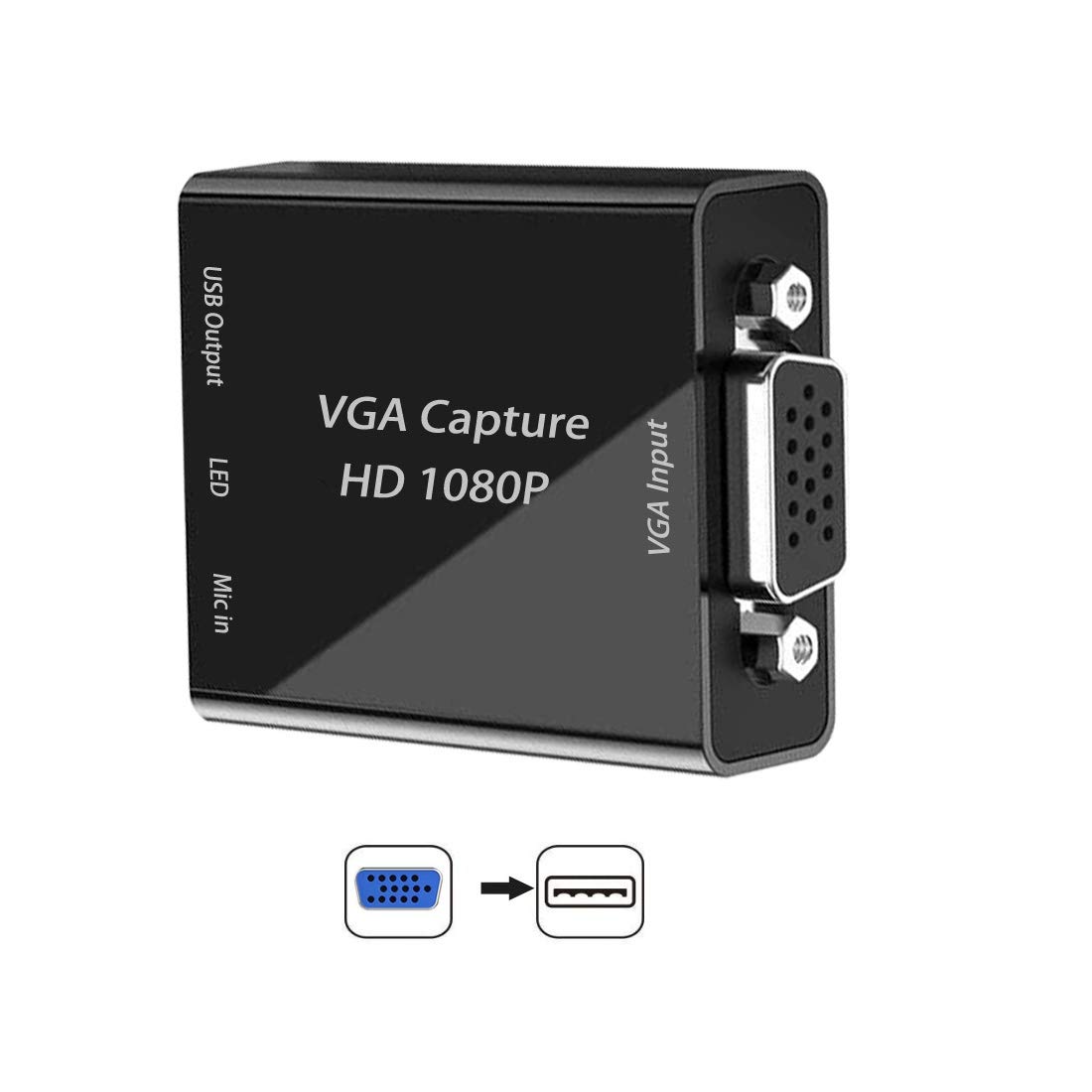 ABUNRO VGA Capture Card, VGA to USB Capture Device with Mic input Support Full HD 1080P Video for Gaming, Streaming, Teaching, Video Conference, Live Broadcasting