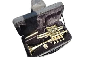 QUEENBRASS Queen Brass Piccolo Trumpet Bb A Pitch Gold Brass Finish with Mouthpiece and Hard Case for Beginners and Professionals Compact Cornet Gift for All Occasions