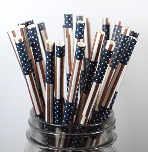 Durable Biodegradable Paper Straws 150 Count (Patriotic)