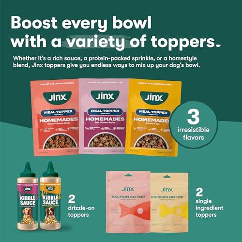 JINX BEEF & CHICKEN WET DOG FOOD POUCHES, MEAL OR DOG FOOD TOPPER MIX-IN, MADE WITH REAL BEEF & CHICKEN, BONE BROTH, NO FILLERS – PUPPY, ADULT, SENIOR, 3OZ, 8 PACK