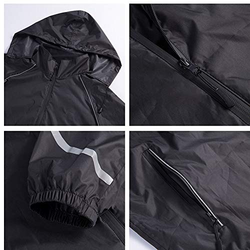 ZITY Men's Rain Suit Waterproof Hooded Rainwear,Windbreaker for Outdoor Black Stripe Large