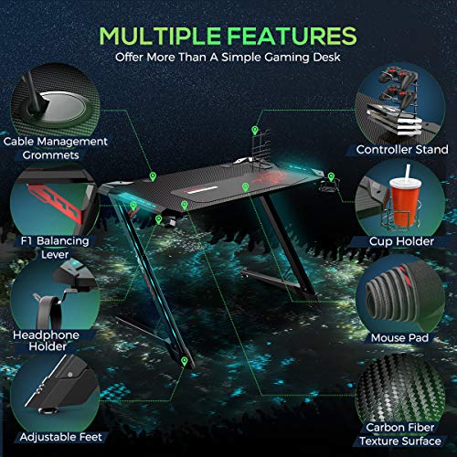 EUREKA ERGONOMIC Z1S PRO Gaming Computer Desk RGB LED Lights 43.5 inch