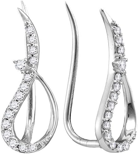 10kt White Gold Womens Round Diamond Climber Earrings 1/5 Cttw