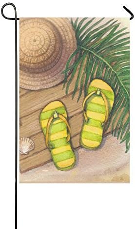 Custom Home Outdoor Garden Flag Summer Holiday Straw Hat Flip Flop Double Sided Garden Flag Banner 12 x 18 inch