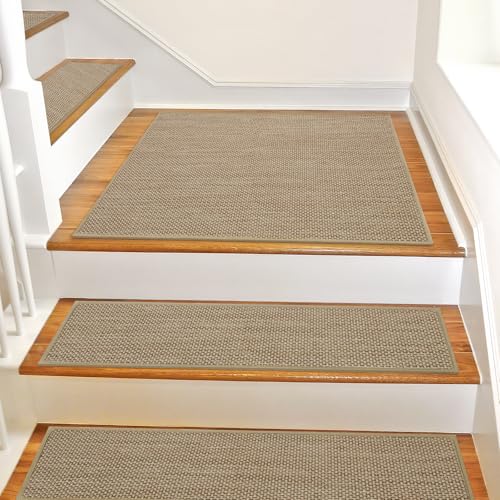Photo 1 of SMILOOL Non Slip Stair Landing Rug for Wooden Steps Indoor, Stair Landing Mat Square 31" x 31" Landing Rugs for Wood Stairs, Carpet Stair Treads Matching Mats for Pet, Beige