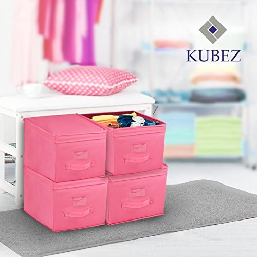 Kubez Large Canvas Storage Box with Lid set of 4 - Pink