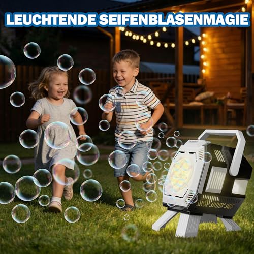 Belemar Bubble Machine with LED Light for Kids, Bubble Liquid, 320ml Tank, 5cm Bubbles, Battery Operated Outdoor Toy for Garden Parties & Weddings
