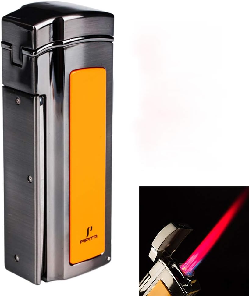 PIPITA Windproof Cigar Lighters Metal Torch Butane Lighter 4 Jet Red