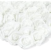 Juvale White Flowers Artificial Roses - Artificial Flowers for Wedding Decor & Centerpiece Table Decorations - 100-Pack, 3 in Diameter, White