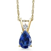 Gem Stone King 14K Yellow Gold Personalized and Customized 7X5MM Pear Shape Gemstone Birthstone and Lab Grown Diamond Pendant Necklace for Women With 18 Inch Chain