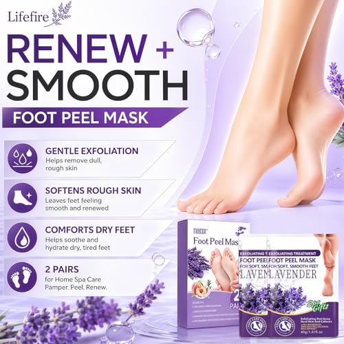2 Pairs Foot Exfoliating Socks, Foot Peeling Mask, Exfoliating Socks, Moisturizing for Dry Cracked Feet, Exfoliating Socks for Women and Men (Lavender)