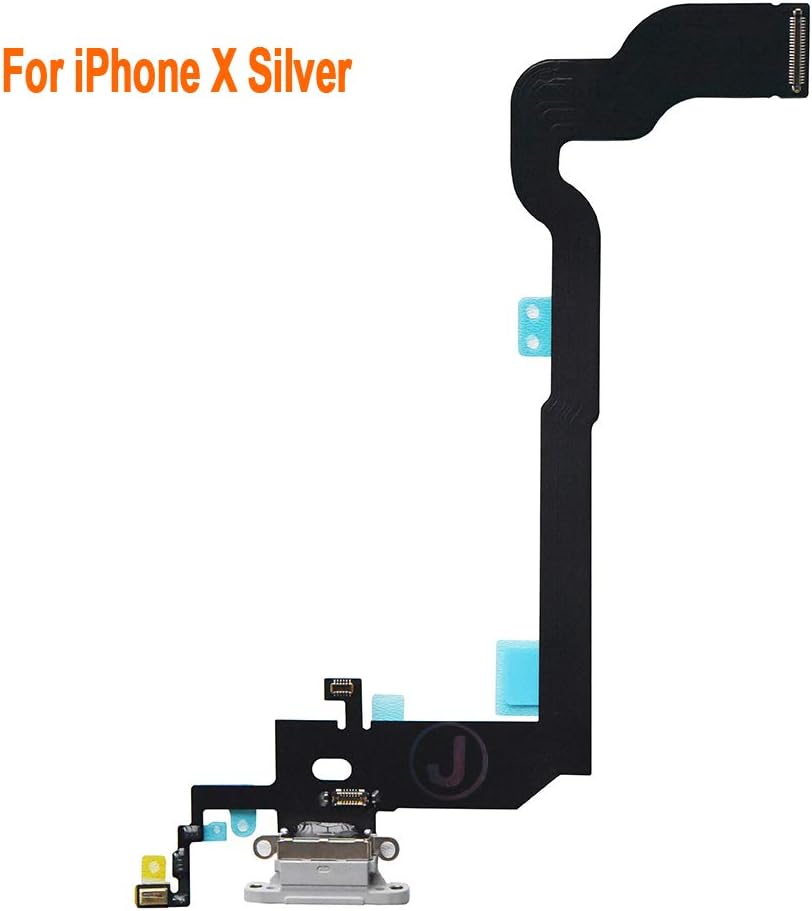 Johncase OEM Charging Port Dock Connector Flex Cable + Microphone + Vibrating Motor Buckle Replacement Part Compatible for iPhone X All Carriers (Gray)