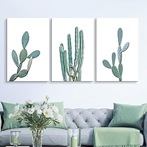 White And Cactus - 3 Panel Canvas Art