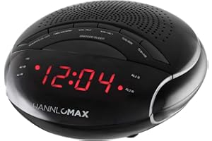 HANNLOMAX HX-134CR PLL Alarm Clock Radio, AM/FM Radio, Dual Alarm, Alarm Wake Up to Radio or Buzzer, Red LED Display, AC/DC Adapter.