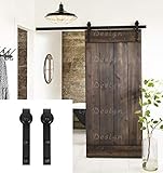 Erfect 6.6 FT Brown Basic Wood Barn Door Steel Antique Style Sliding Hardware Track Set Coffee