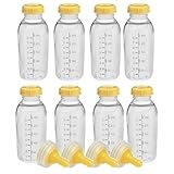 Medela Breastmilk Collection Storage Feeding Bottle with Lids-8 Pack (8 Bottles, 8 Lids & 4 Nipples+Rings)