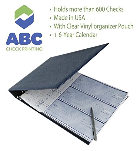 Abc Durable 7-Ring 3 On A Page Business Check Book Binder, 600 Check Capacity, With Clear Vinyl Pouch Bill Keeper – Removable 6-Year Calendar 