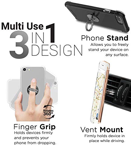 image for Aduro Cell Phone Ring Holder, 3 in 1 Universal Phone Ring Stand Car Ho