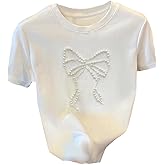 Verdusa Women's Beaded Bow T Shirts Summer Basic Tees Going Out Dressy Casual Tops