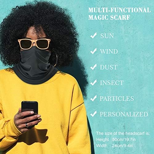 Multifunctional face and neck gaiter in black and white geometric pattern.