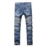 DAVID.ANN Men's Slim Straight Biker Jeans Hiphop Pants,Blue,38