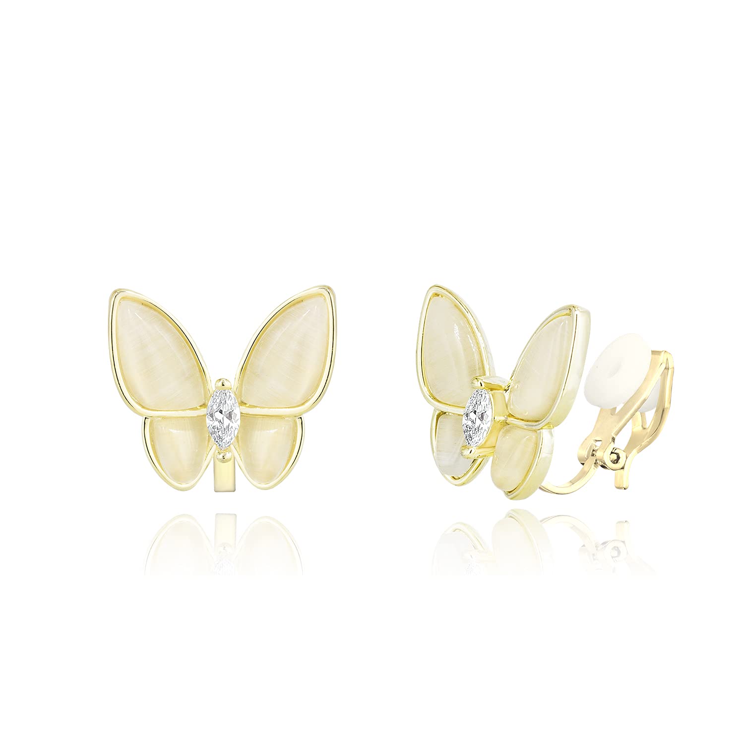 QUKE Butterfly Shape Natural Shell Golden Clip On Earrings Non Pierced Stud Earrings for Women Girls