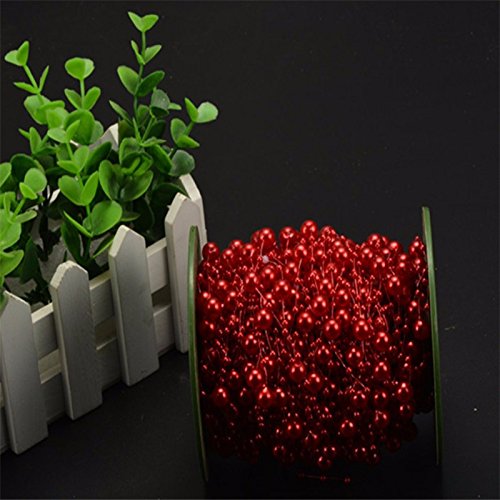 Krismile 200 Feet Roll Fishing Line Artificial Pearls Beads Chain Garland Flowers Wedding Party Decoration Products Supply (Red)