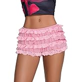 LYSINK Womens Lace Trim Layered Ruffle Lolita Bloomer Boy Shorts Y2k Bubble Frilly Pumpkin Fairy PJ Bottoms Mini Short Pants