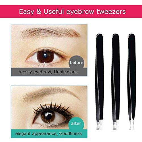 Tweezers, Best Tweezers for eyebrow, Slant Tweezers, Flat Tweezers, Pointed Tweezers, with free Precision Eyebrow Scissors for Eyebrows Ingrown Hair, Shaping,Splinters,First Aid,Facial Nose Hair
