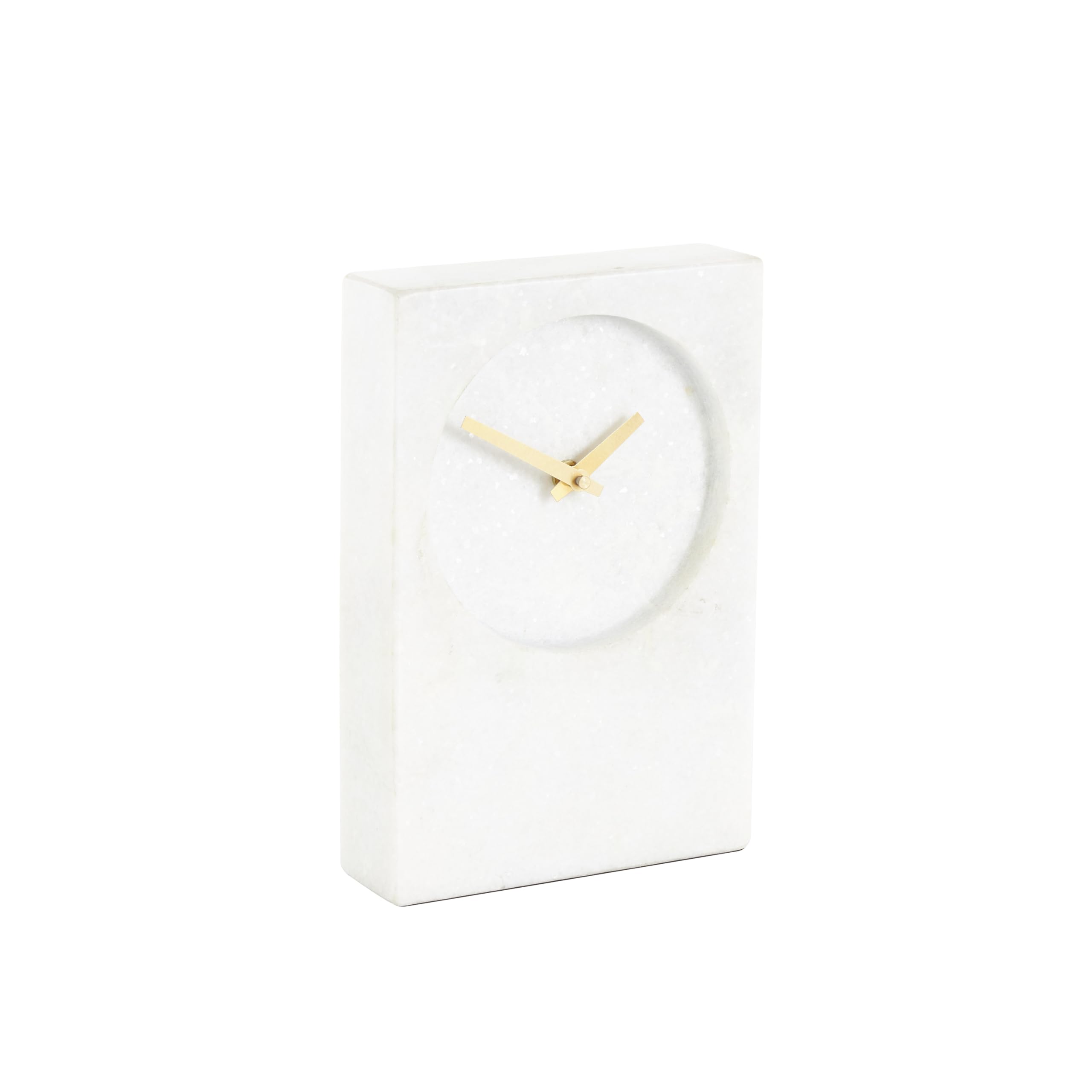 Photo 1 of Deco 79 Marble Minimalistic Rectangular Clock with Recessed Numberless Clockface, 6" x 2" x 9", White