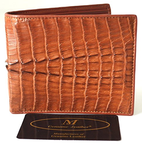 Authentic M Crocodile Skin Men's Bifold Crocodile Tail Skin Leather Tan Wallet