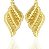 Locisne Gold Statement Earrings for Women,18K Big Shell Wings Textured Dome Earrings, Gold Stud Earrings Irregular, Trendy Vintage Shell Drop Earrings Gold Plated Earrings Fashion Jewelry