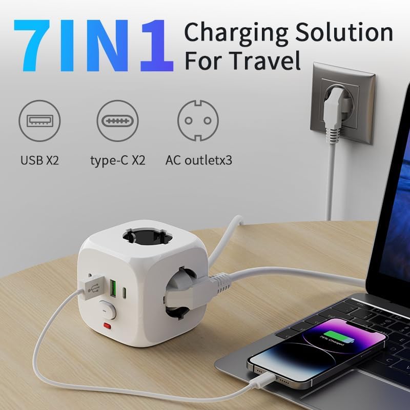 Ciabatta Elettrica Multipresa con USB,Multipresa Cubo a 3 Prese Schuko