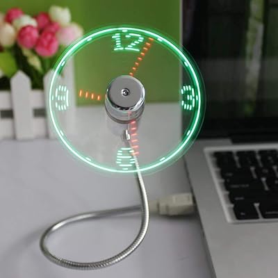 Huiheng Mini LED Clock Fan USB Powered Flexible Gooseneck Silent Personal Desk
