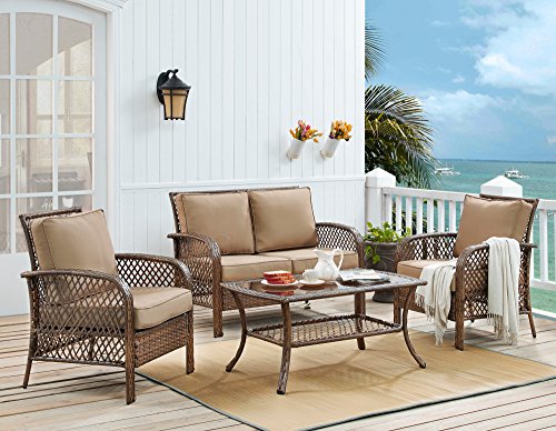 Ulax furniture 4 Piece Outdoor Patio Deep Seating Group with Cushion, Rattan Wicker Furniture Sofa Set (Beige)