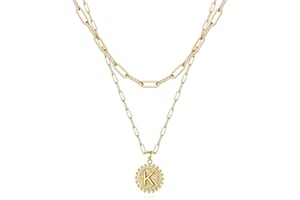 Ursteel Layered Initial Necklaces for Women, 14K-Gold-Plated Dainty Layering Paperclip Chain Necklaces for Women Jewelry