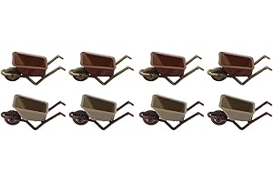 LOGOFUN 8Pcs Miniature Wheelbarrow Model Simulation Wheelbarrow Farm Tool Mini House Garden Decor (Green+Brown)