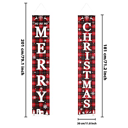 Merry Christmas Door Banners Porch Sign Hanging Banner Flag for Christmas Home Wall Indoor Outdoor Christmas Party Decorations