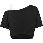 Ecolala Girls Off The Shoulder Crop Tops Summer Shirts | Asymmetrical Neckline, Relaxed Fit, Pull On Style, Cropped Hem, for Summer Outings, Vacations And Everyday Casual Wear