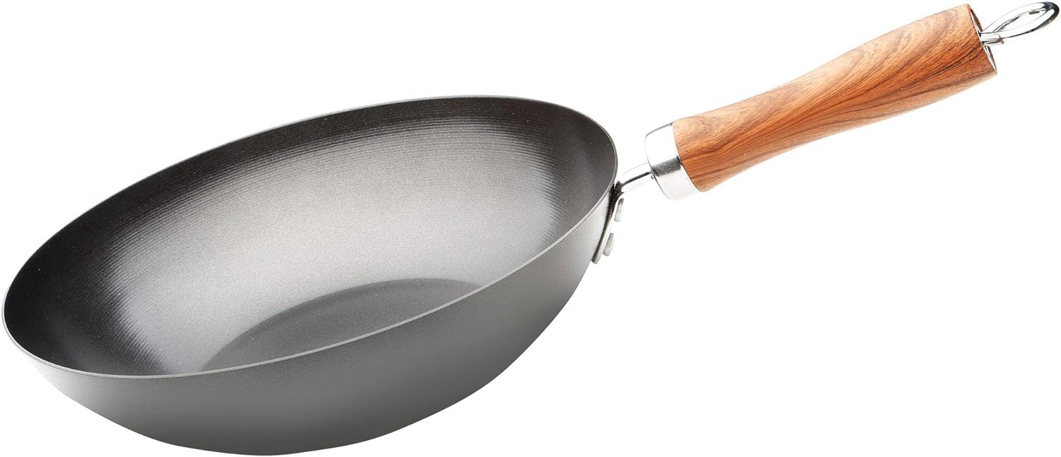 WECOOK! Carbono Wok Induction 24 cm, Non-Stick Titanium Quantanium 3-Layer Ecological PFOA-Free, Carbon Steel, Imitation Wood Handle, Suitable for All Cookers, Vitro Ceramics, Gas