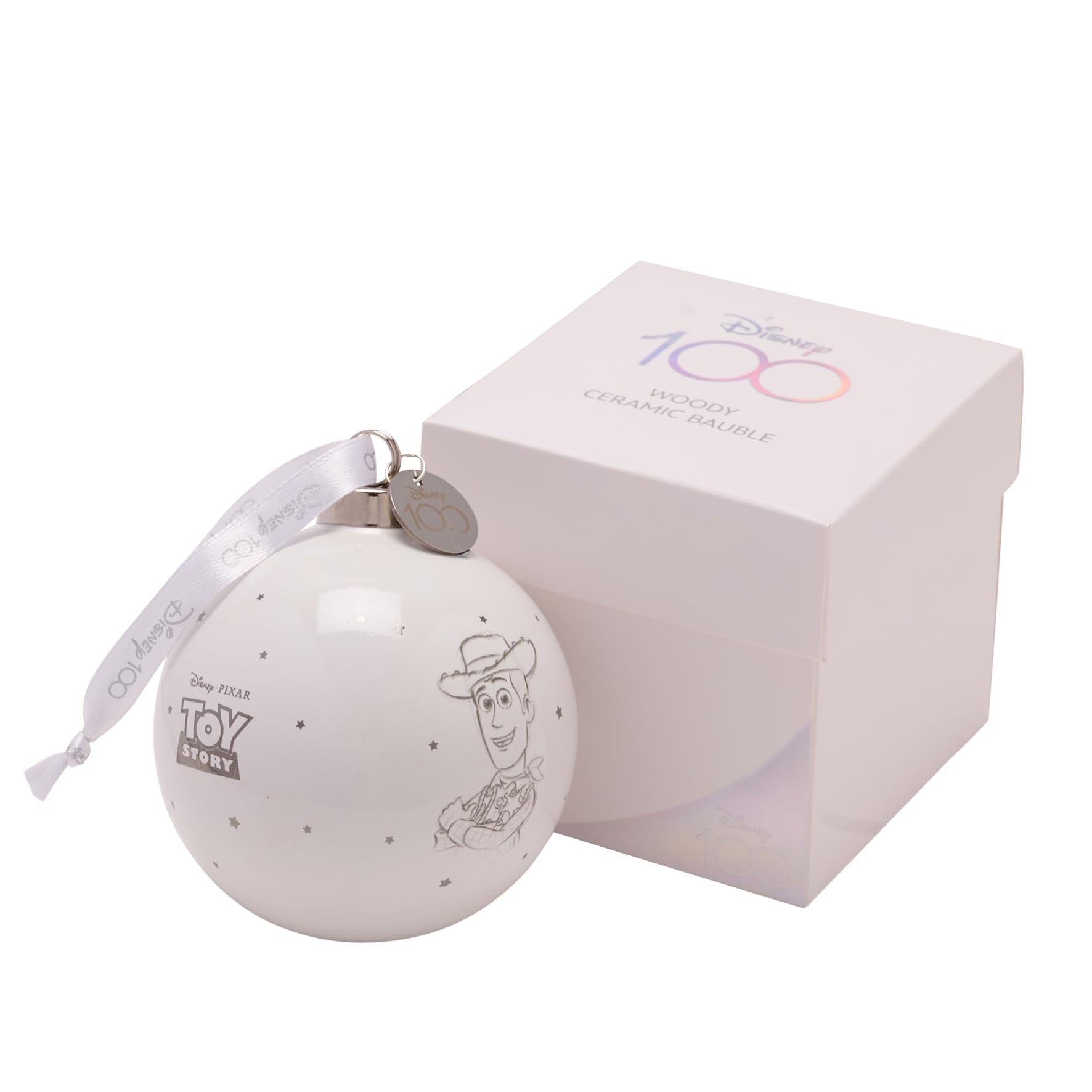 Disney 100 Bauble – Woody - Ceramic Christmas Decoration in White Box